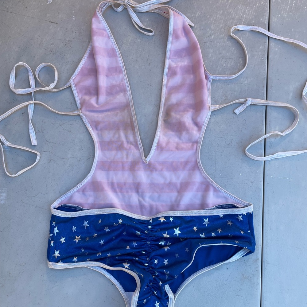 Yandy Red, White, and Blue Star Striped Bodysuit - Picture 4 of 5